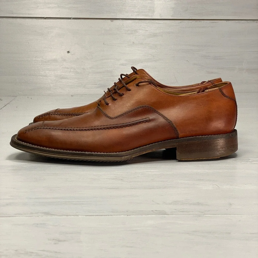 Mezlan Livonia Oxford Men 9 M Tan Leather Split Toe Dress Shoes Lace Up Spain